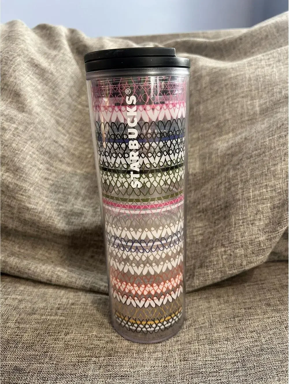 Starbucks Travel Tumbler Twist Lid May 2017 Rainbow Hearts 16 oz Coffee Tea